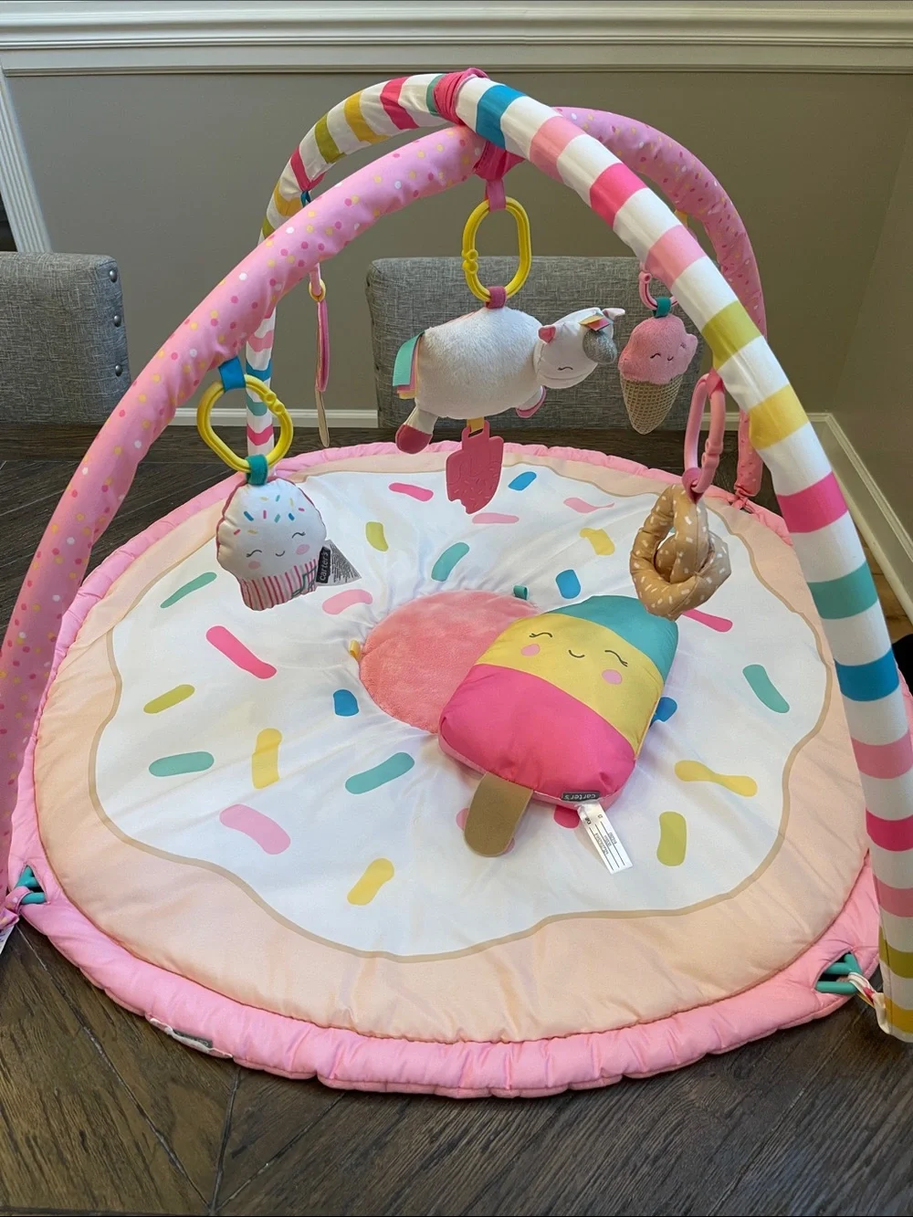 Carter's Pink Donut Play Mat with Colorful Hanging Plush Toys